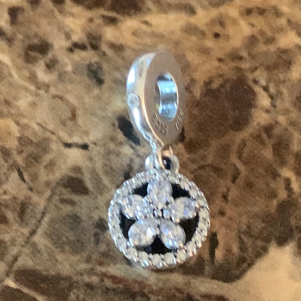 Authentic Pandora Sparkling Snowflake Circle Dang… - image 1